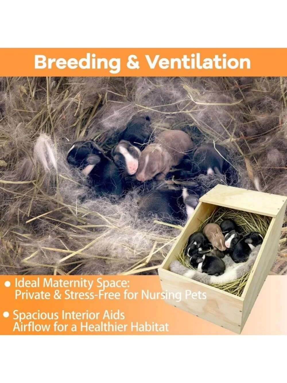 Cozy Wooden Rabbit Nesting Box - Solid Wood Small Animal Hideout, 16x11x11